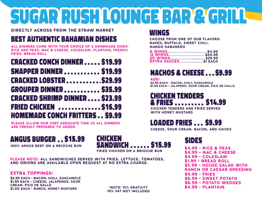 Food Menu SRL Sugar Rush Lounge Nassau